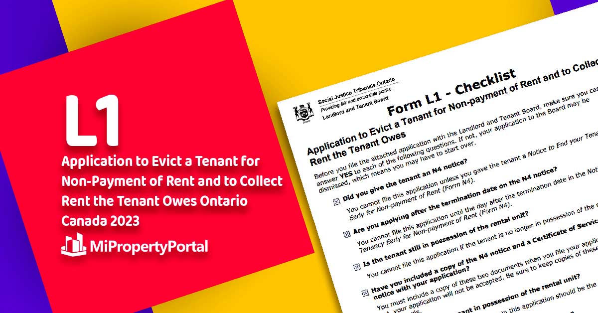 Form L1 Application to Evict a Tenant for Non-Payment of Rent and to Collect Rent the Tenant Owes Ontario Canada 2024